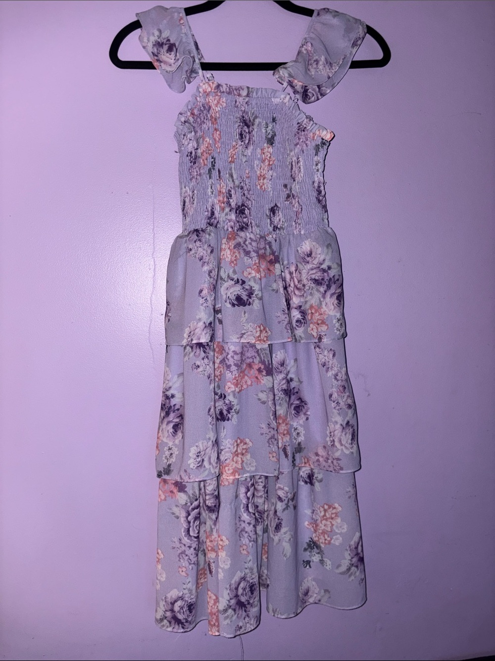 Grace Karin Girls Lavender Floral Tiered Sundress
